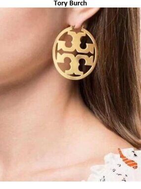 Tory Burch Miller Logo Gold Hoop Earrings